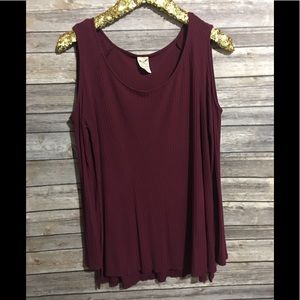 Maroon cold shoulder long sleeve extra long top